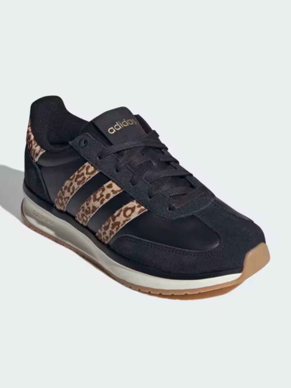 Adidas Black Sneakers with Leopard-Print Stripes Size 8 New